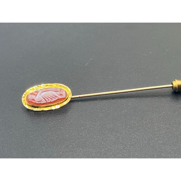 Antique Victorian 10K Yellow Gold Carved Shell Cameo Stick Pin Brooch Circa 1900 - Picture 6 of 11
